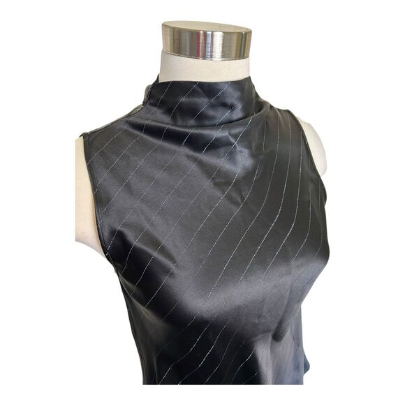 Nonchalant Label Laura Satin Silver Stripe Sleeveless Blouse High Neck Sz XS - Picture 4 of 9